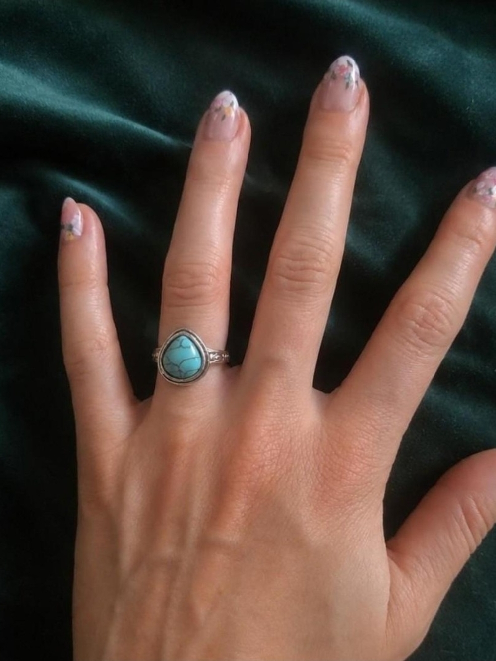 Sterling Silver Teardrop Turquoise Ring - Blue